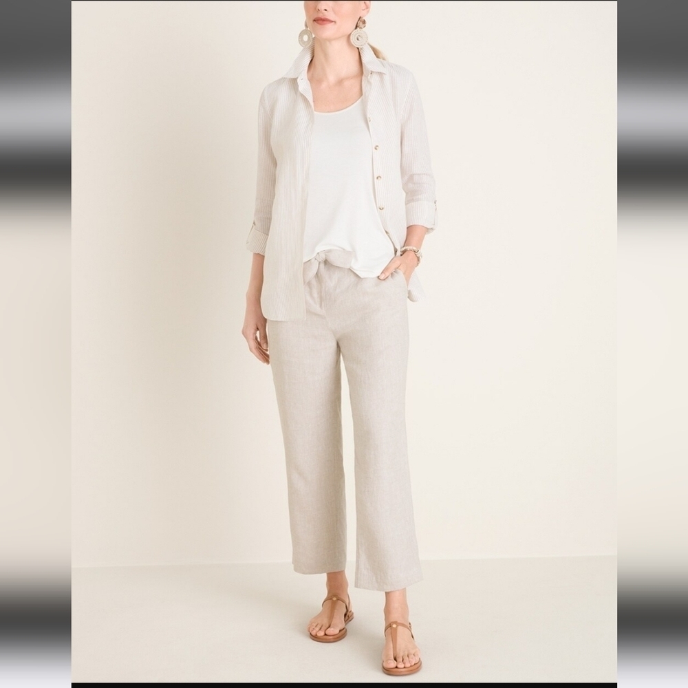 Chico's Tie-Waist Cross Dye Linen Crop Pants Size 12